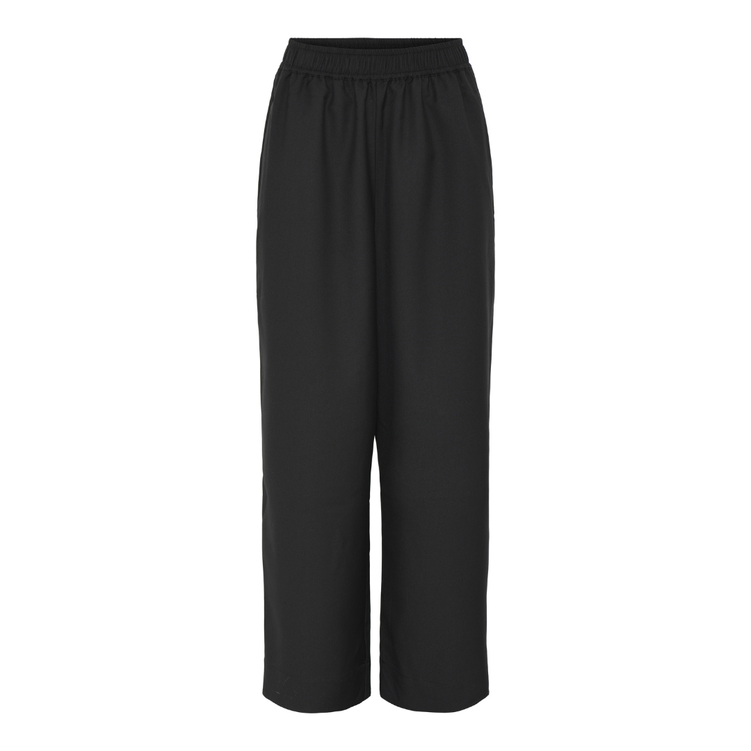 Copenhagen lang er elegante bukser med elastik i taljen & vidde i ben. Bukser i uld blanding. Sort | Hurtig levering | fri fragt fra 149kr