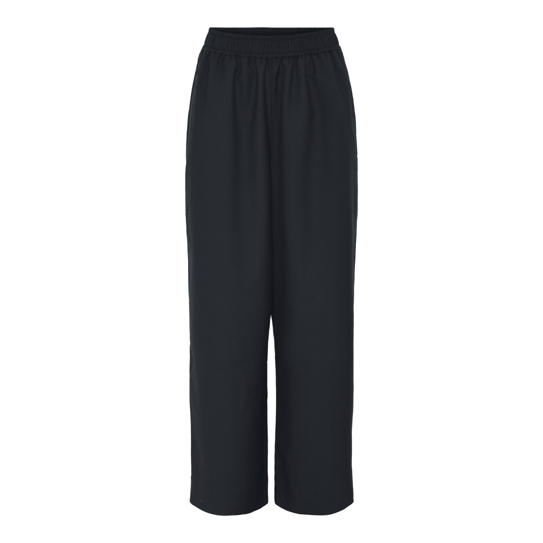 Copenhagen lang er elegante bukser med elastik i taljen & vidde i ben. Bukser i uld blanding. Sort | Hurtig levering | fri fragt fra 149kr