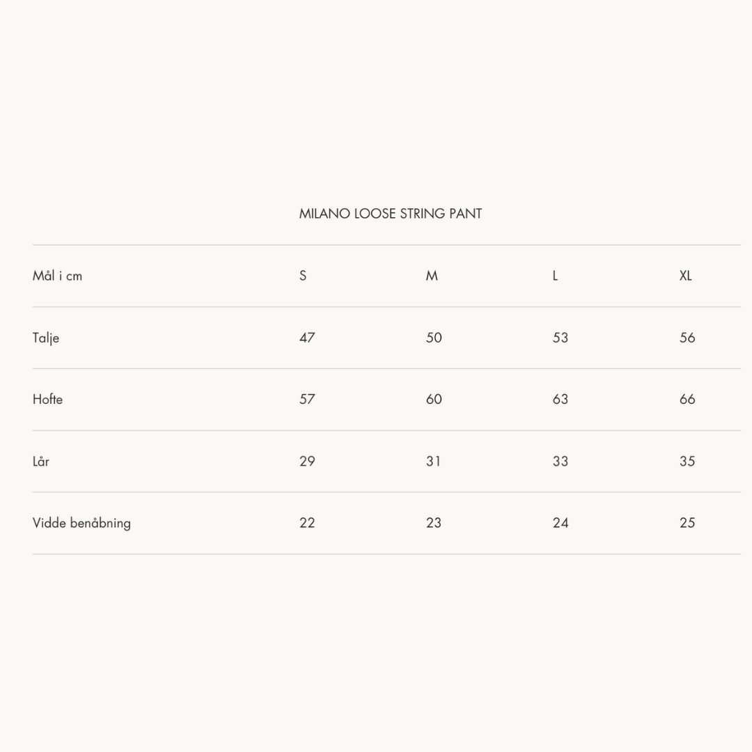 Størrelsesguide Bukser