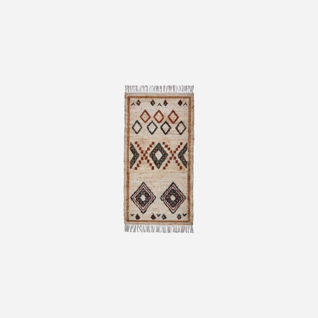 Køb Tæppe Kesh Beige | fra 919,00 | Flere størrelser | Fri fragt over 149 kr. | Hurtig levering | Dag til dag levering | House Doctor | Tæppe, Bomuldstæppe, Beige, Rød, Mønstret tæppe, Frynser, Tæppe med frynser