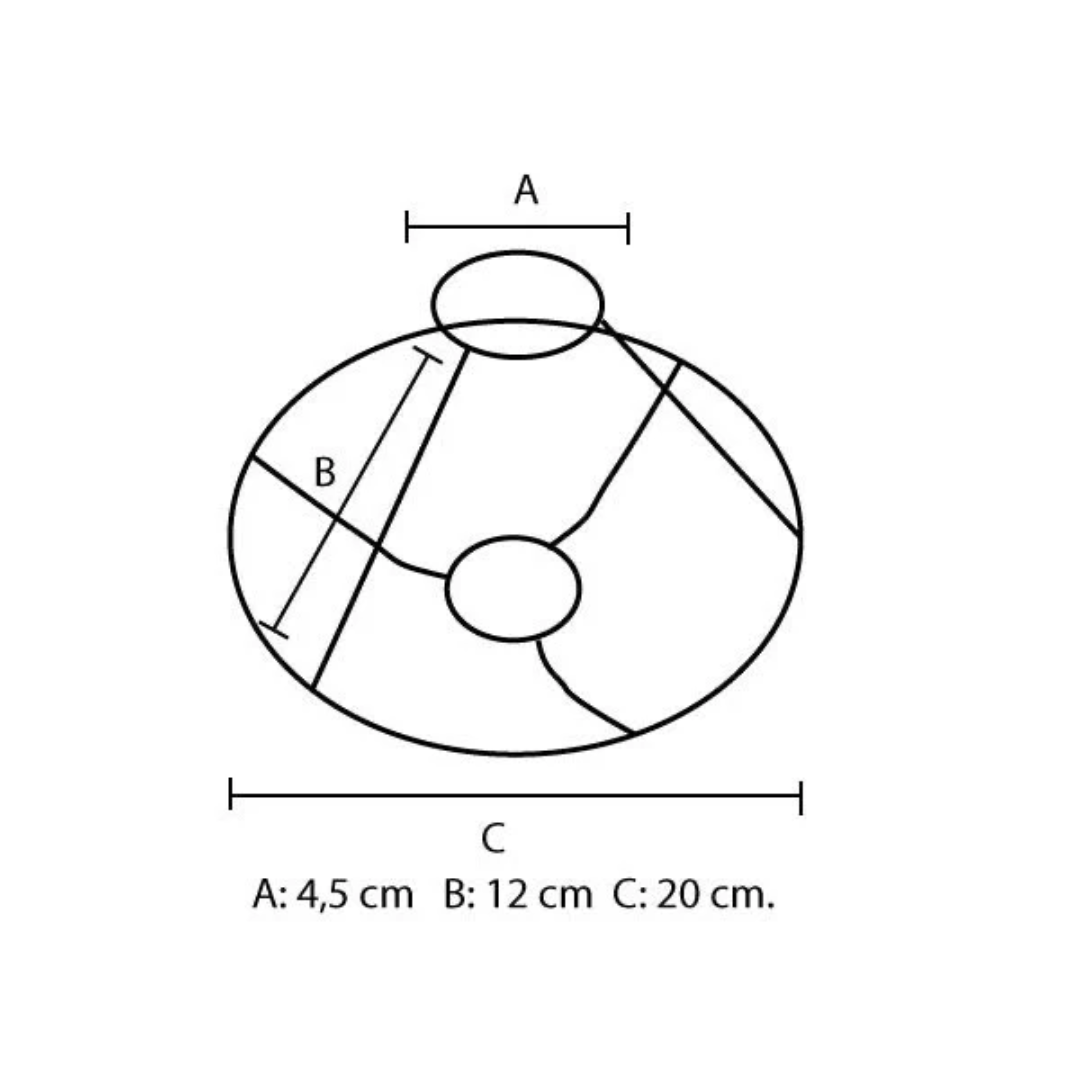 Måldiagram for stativ til plissé lampeskærm med mål A: 4,5 cm, B: 12 cm og C: 20 cm