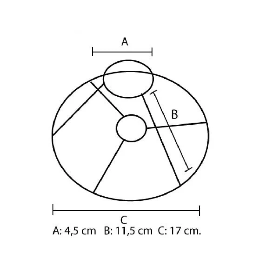 Måldiagram for stativ til plissé lampeskærm med mål A: 4,5 cm, B: 11,5 cm, C: 17 cm