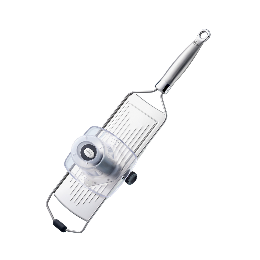 Køb Mandolinjern til tynde skiver | 549,00 | Fri fragt over 149 kr. | Hurtig levering | Dag til dag levering | Rösle | V-formet skær, Mandolinjern med V-formet skær, skarpt