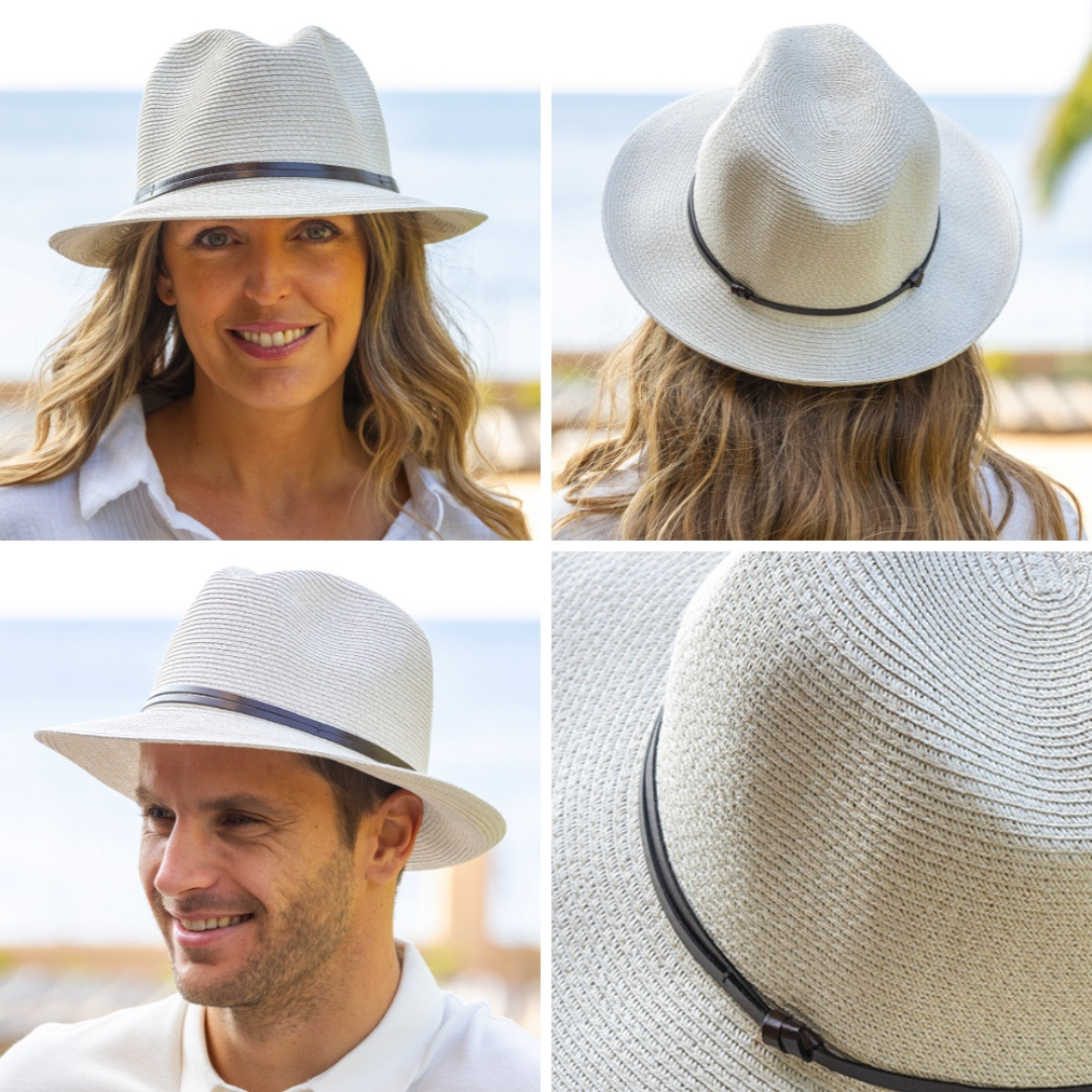 Køb Hat med læder strop | 499,00 | Findes i flere farver | Fri fragt over 149 kr. | Hurtig levering | Dag til dag levering | Travaux en cours | Tidløs, Unisex, Sommerhat, Strandhat, Solhat, Ultralet, Tekstureret papir