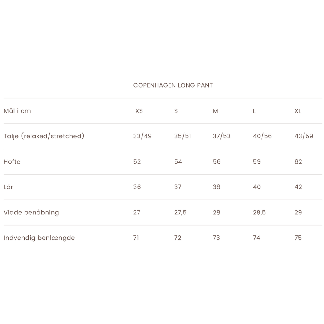 Størrelsesguide - Bukser Copenhagen lang
