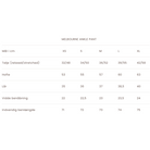 Størrelsesguide - Bukser Melbourne Ankel