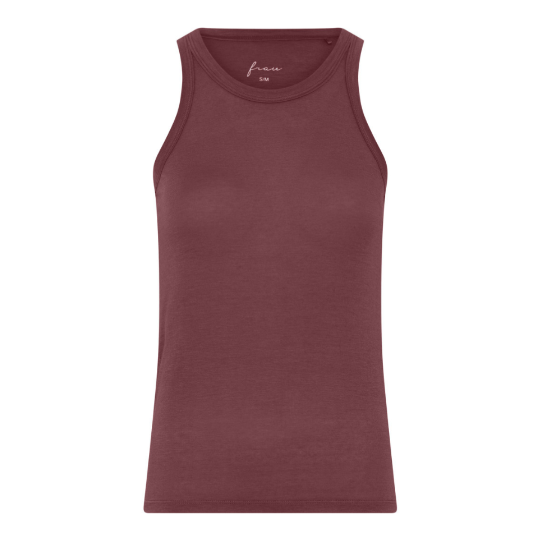 Mørkerød tanktop i modal og cashmere med rund hals og bryderryg