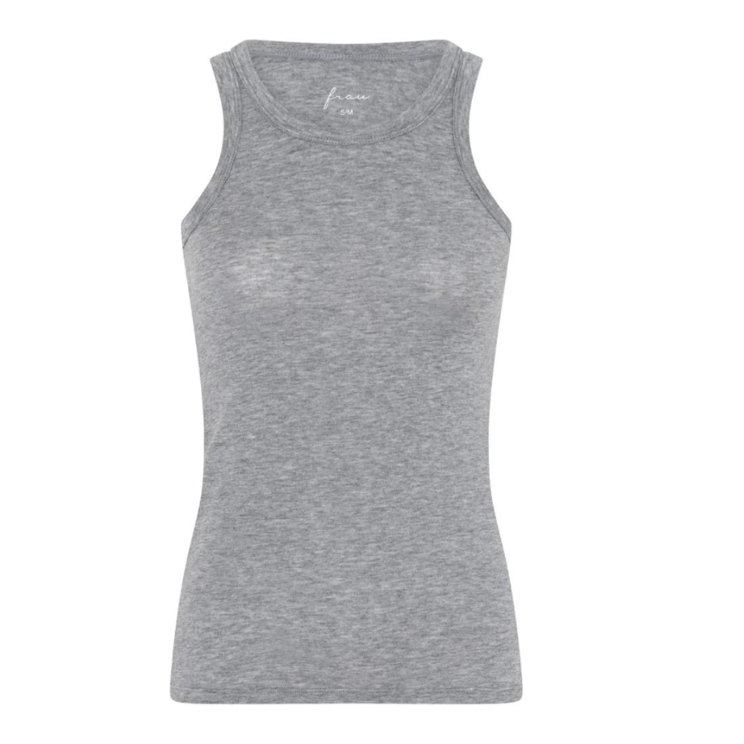 Grå meleret tanktop i modal og cashmere med rund hals og bryderryg