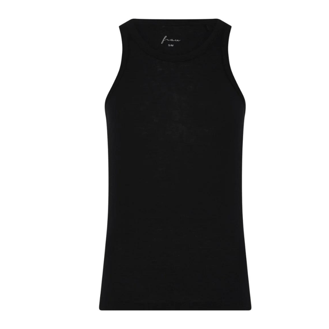 Sort tanktop i modal og cashmere blend med rund hals og bryderryg