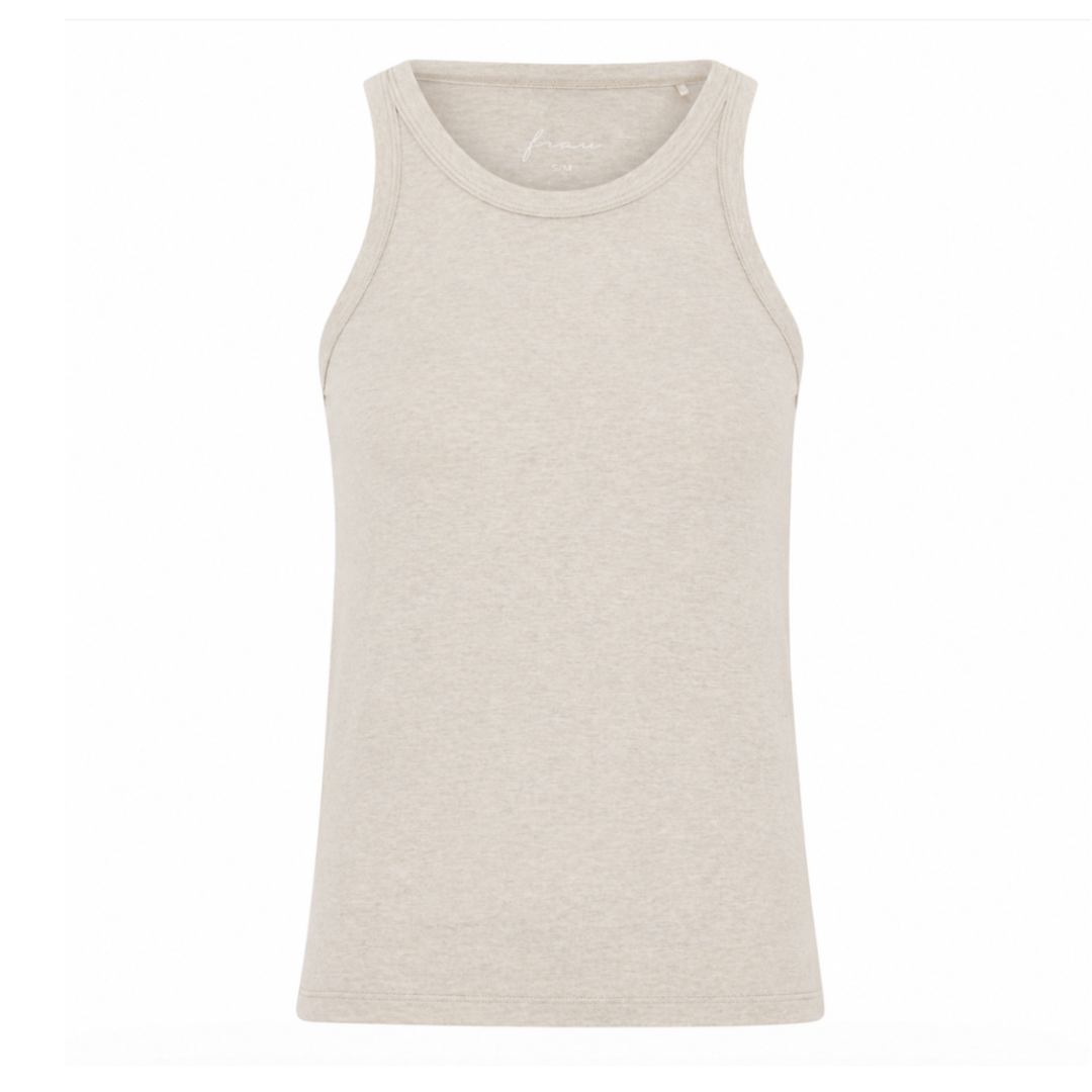 Lysbeige meleret tanktop i modal og cashmere med rund hals og bryderryg
