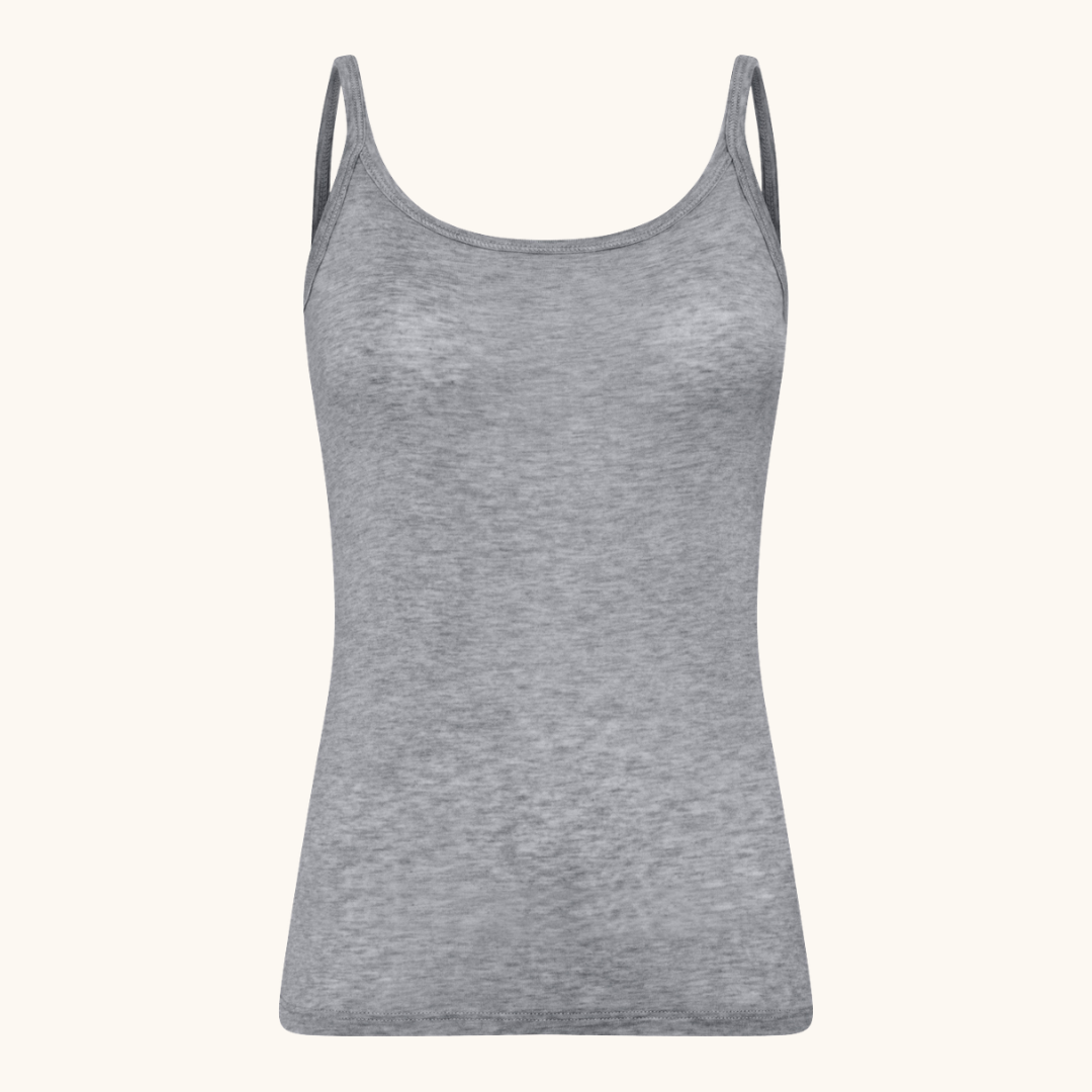 Grå singlet med tynde stropper og rund hals i modal og cashmere