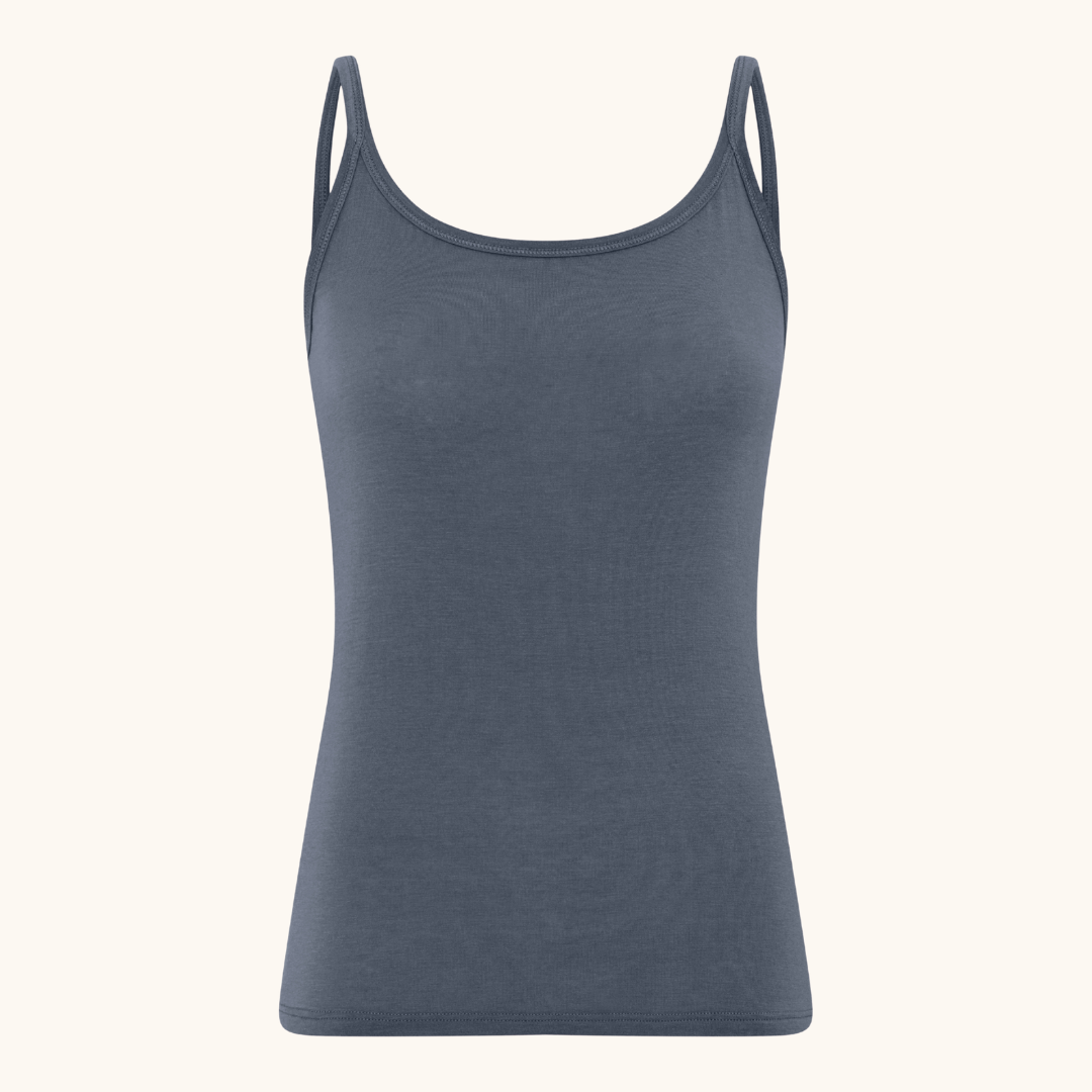 Mørk blå singlet med tynde stropper og rund hals i modal og cashmere