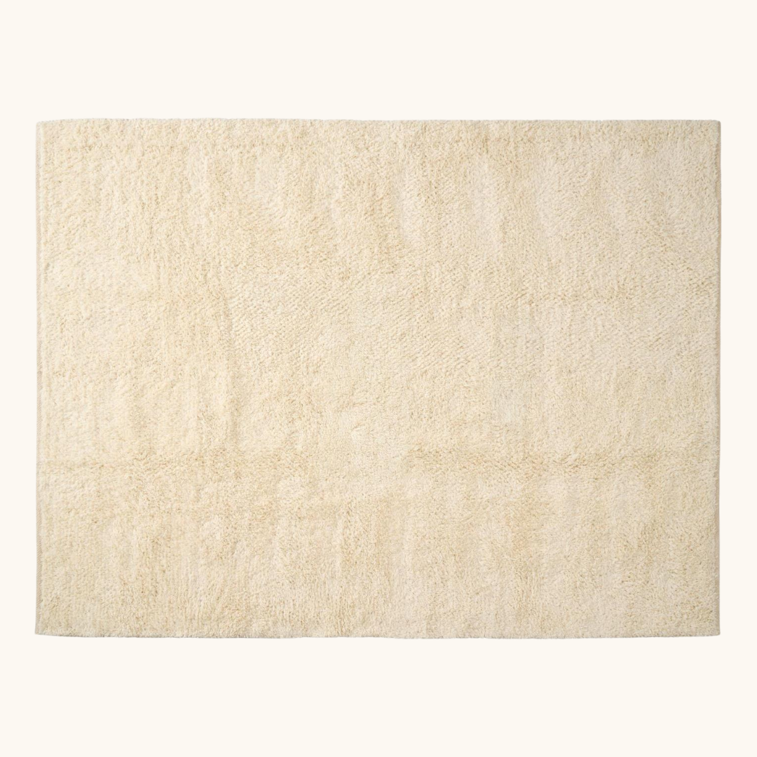 Cremefarvet rya gulvtæppe med blød, tæt luv i uld og bomuld, 180x240 cm