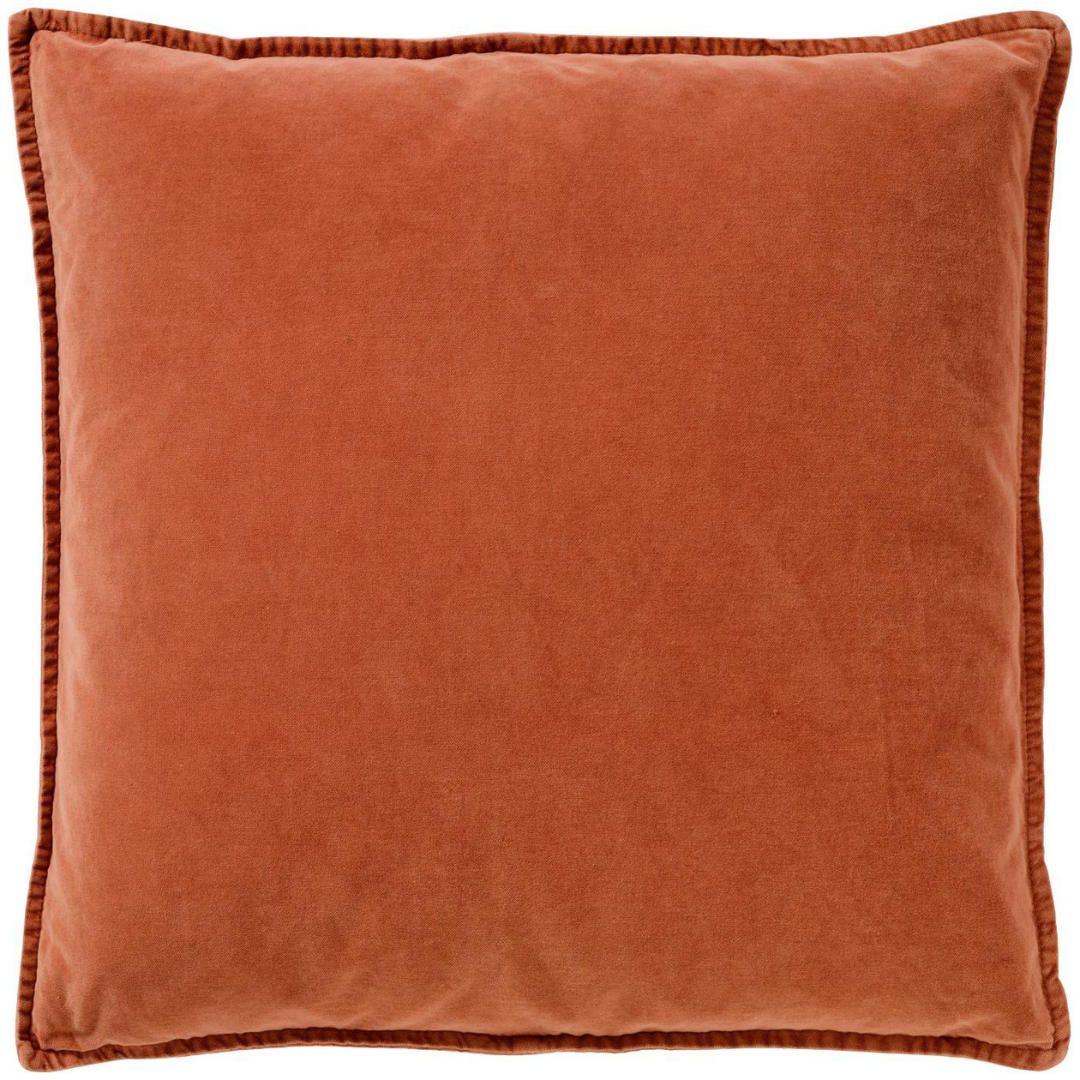 Terrakottafarvet pudebetræk i bomuldsvelour med ribbet kantbånd