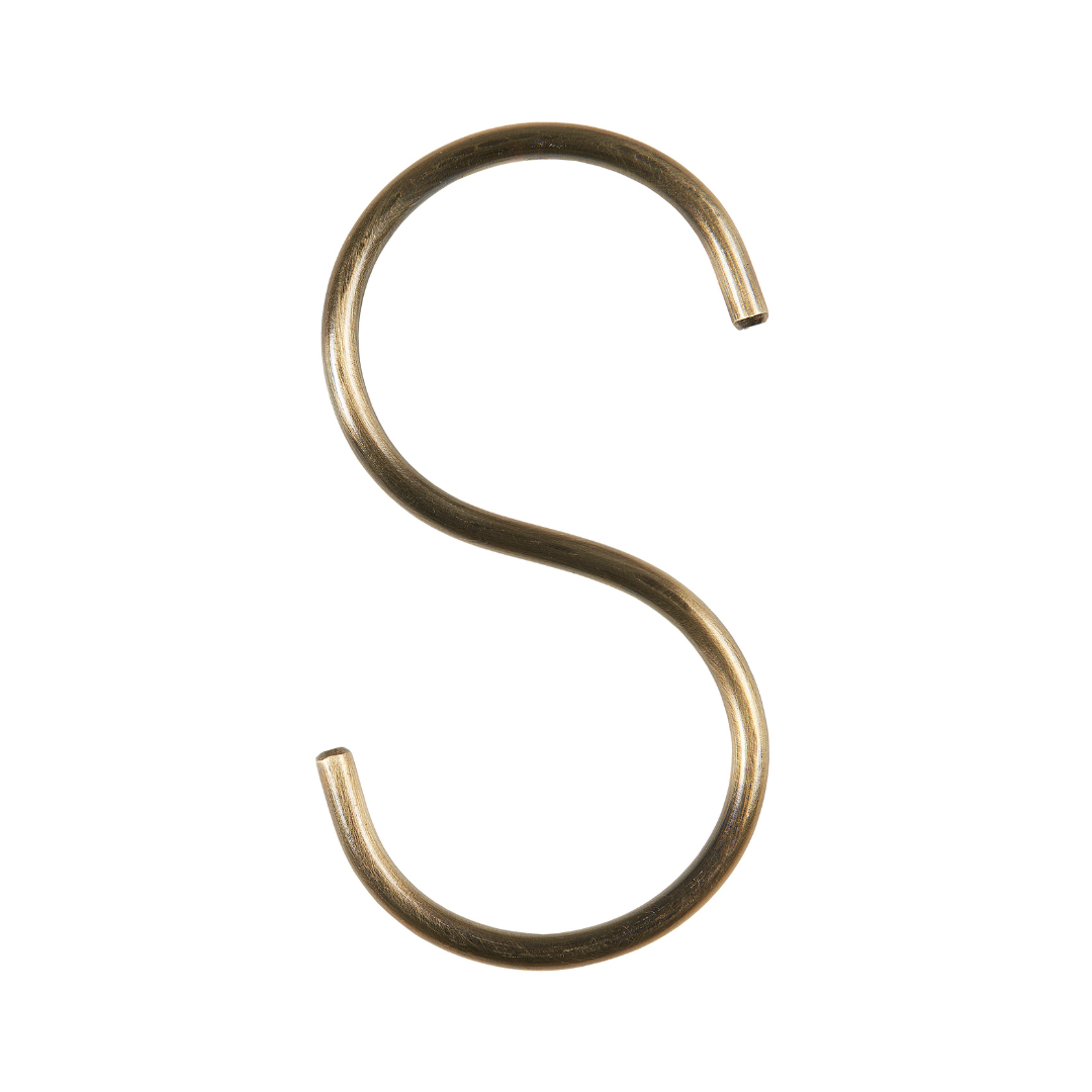 Køb S-krog antik messing-look / rustfri stål-look | 45,00 | Fri fragt over 149 kr. | Hurtig levering | Dag til dag levering | Ib Laursen | Tøjbøjler, Metal, Bøjle, Knage, Garderobeplads, S-form, Krog