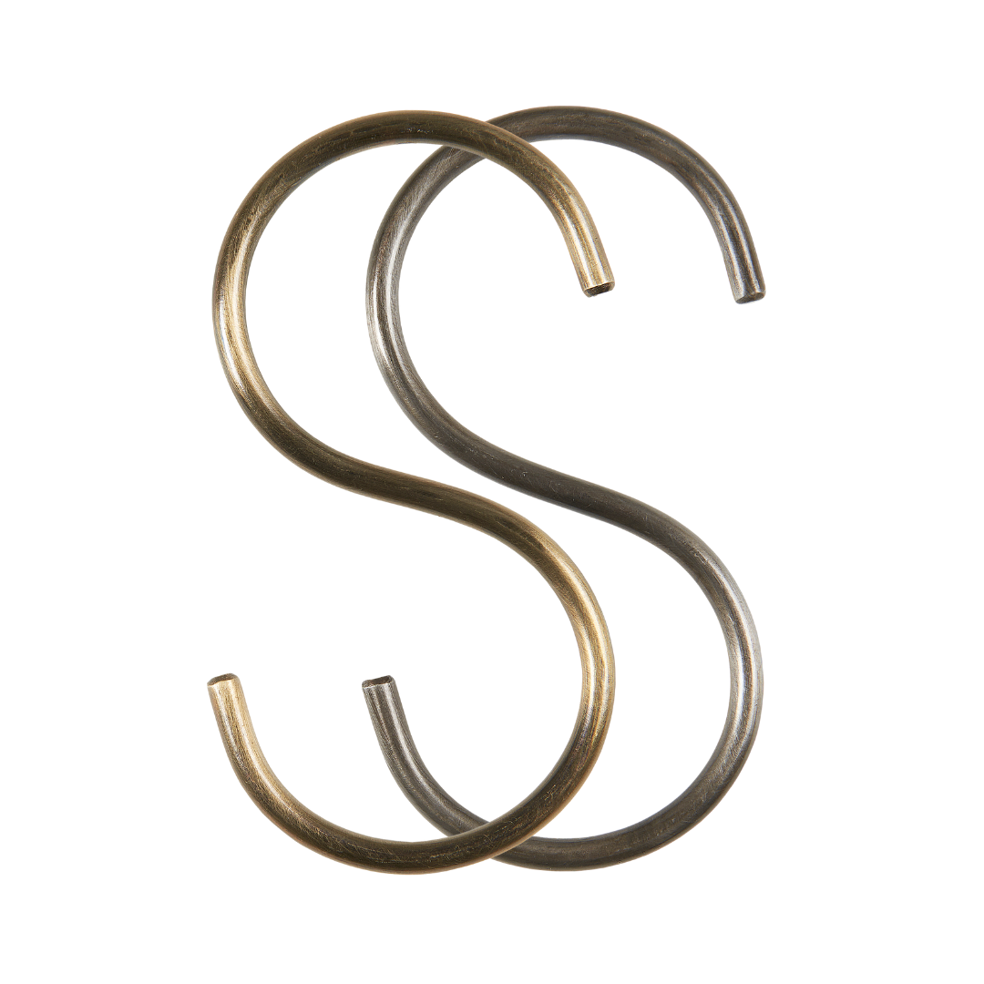 Køb S-krog antik messing-look / rustfri stål-look | 45,00 | Fri fragt over 149 kr. | Hurtig levering | Dag til dag levering | Ib Laursen | Tøjbøjler, Metal, Bøjle, Knage, Garderobeplads, S-form, Krog