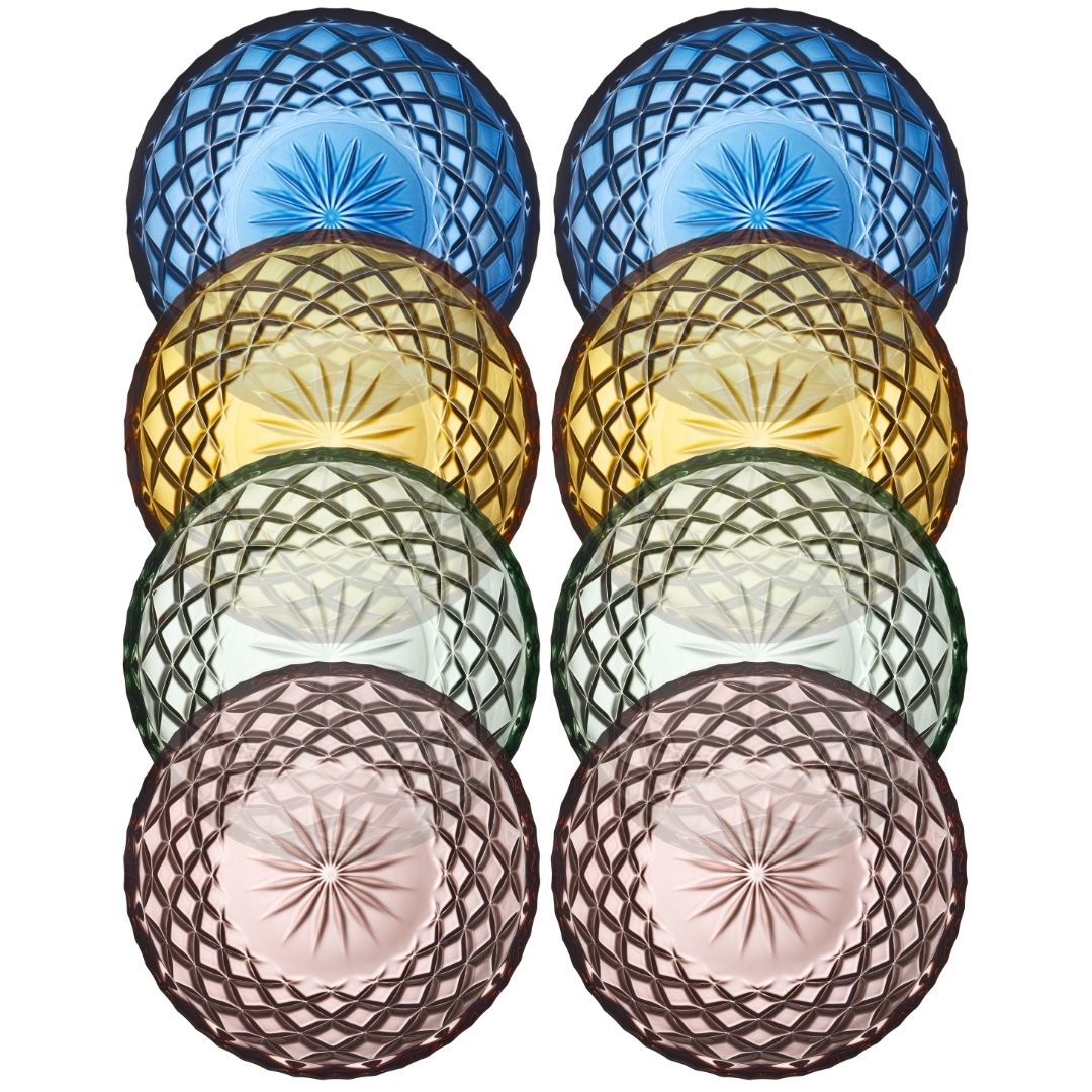 Køb Glas Asiet / Tallerken Sorrento | 49,95 | Fri fragt over 149 kr. | Hurtig levering | Dag til dag levering | Lyngby Glas, Tallerken, Frokosttallerken, Kagetallerken, Desserttallerken, Farvet glas, Facetter, Facetmønster