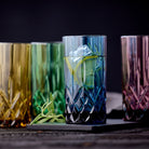 Køb Highball Glas Sorrento 38 cl | 49,95 | Fri fragt over 149 kr. | Hurtig levering | Dag til dag levering | Lyngby Glas, Juiceglas, Vandglas, Drikkeglas, Drinksglas, Farvet glas, Facetter, Facetmønster