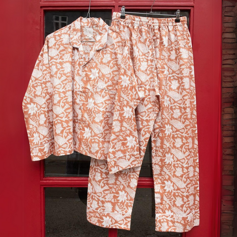 Pyjamas med blockprint - Brændt orange