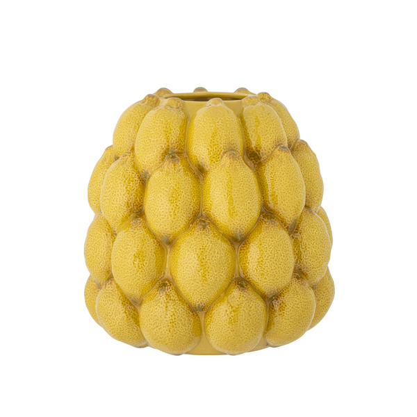 Køb Vase Limone Gul | 479,00 | Fri fragt over 149 kr. | Hurtig levering | Dag til dag levering | Creative Collection, Bloomingville | Vase, Stentøj, Hånddekoreret vase, Gul, Citron vase