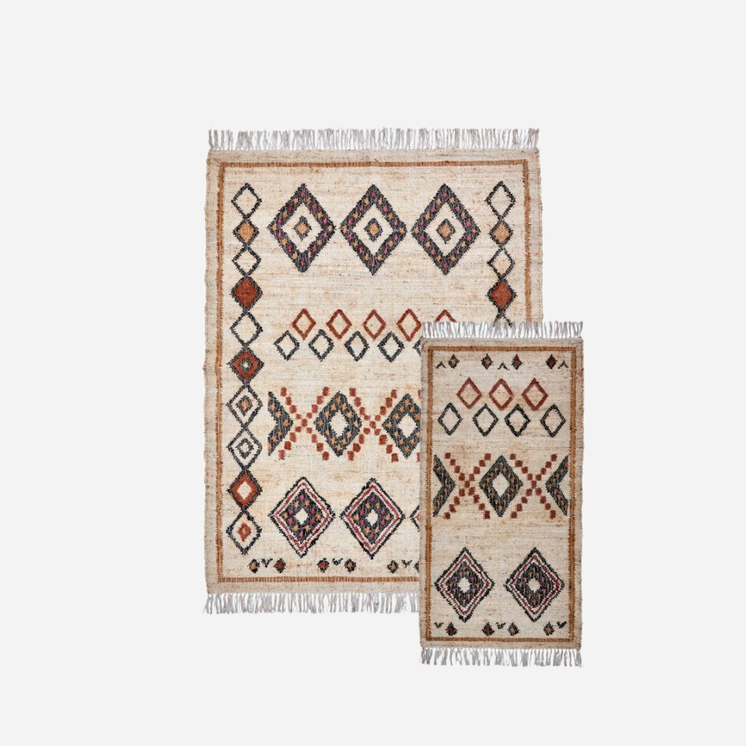 Køb Tæppe Kesh Beige | fra 919,00 | Flere størrelser | Fri fragt over 149 kr. | Hurtig levering | Dag til dag levering | House Doctor | Tæppe, Bomuldstæppe, Beige, Rød, Mønstret tæppe, Frynser, Tæppe med frynser