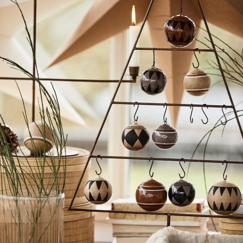 TILBUD Julekugler i papmache Rustic Brown med mønster - sæt af 3 stk