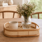 Oval rattanbakke med fransk flet i natur med afrundede håndtag