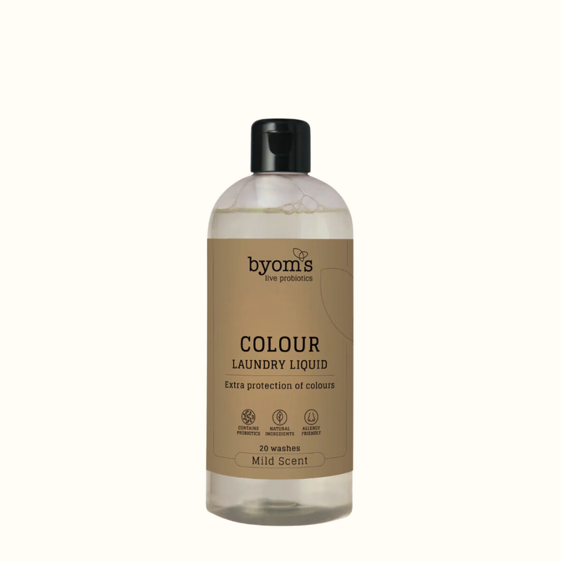 Køb Flydende vaskemiddel - Colour - Probiotic Laundry Liquid - Mild Scent | 119,95 | Fri fragt over 149 kr. | Hurtig levering | Dag til dag levering | byoms | Vaskemiddel, Vaskepulver, Sæbepulver, Sæbe, Rensning, Blødgør, Dejlig duft, Rengørning, Uden kemi, Probiotika, Fri for parabener, Fri for farvestoffer, Fri for kemiske parfumer, Fri for hormonforstyrrende stoffer, Fri for kræftfremkaldende stoffer