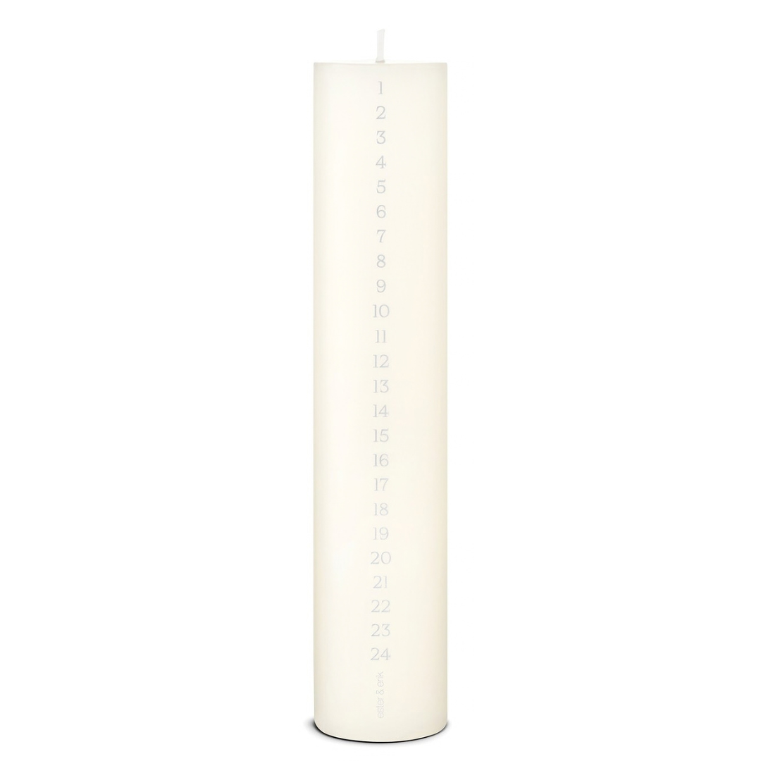 Ivory bloklys i paraffin med tal 1-24 i guld til nedtælling til jul, 25x5 cm
