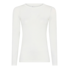 Cremefarvet langærmet bluse i modal og cashmere med rund hals og tætsiddende snit