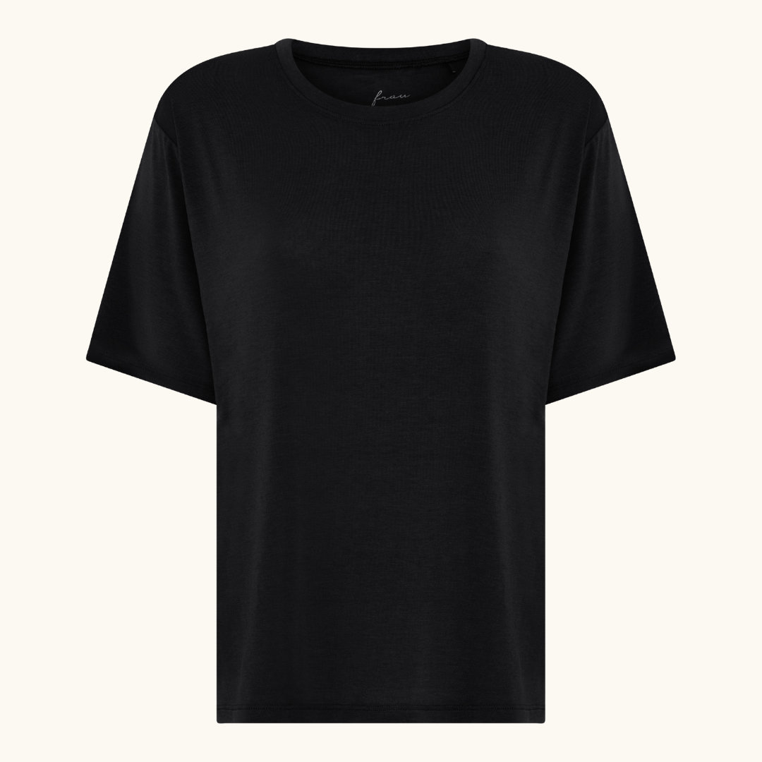 Sort oversized t-shirt i cashmere-blanding med rund halsudskæring og korte ærmer