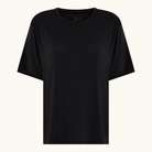 Sort oversized t-shirt i cashmere-blanding med rund halsudskæring og korte ærmer