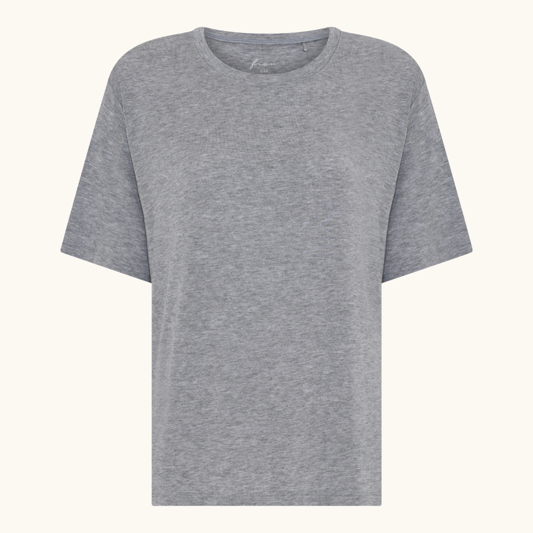 Gråmeleret oversized t-shirt i cashmere-blanding med rund halsudskæring og korte ærmer