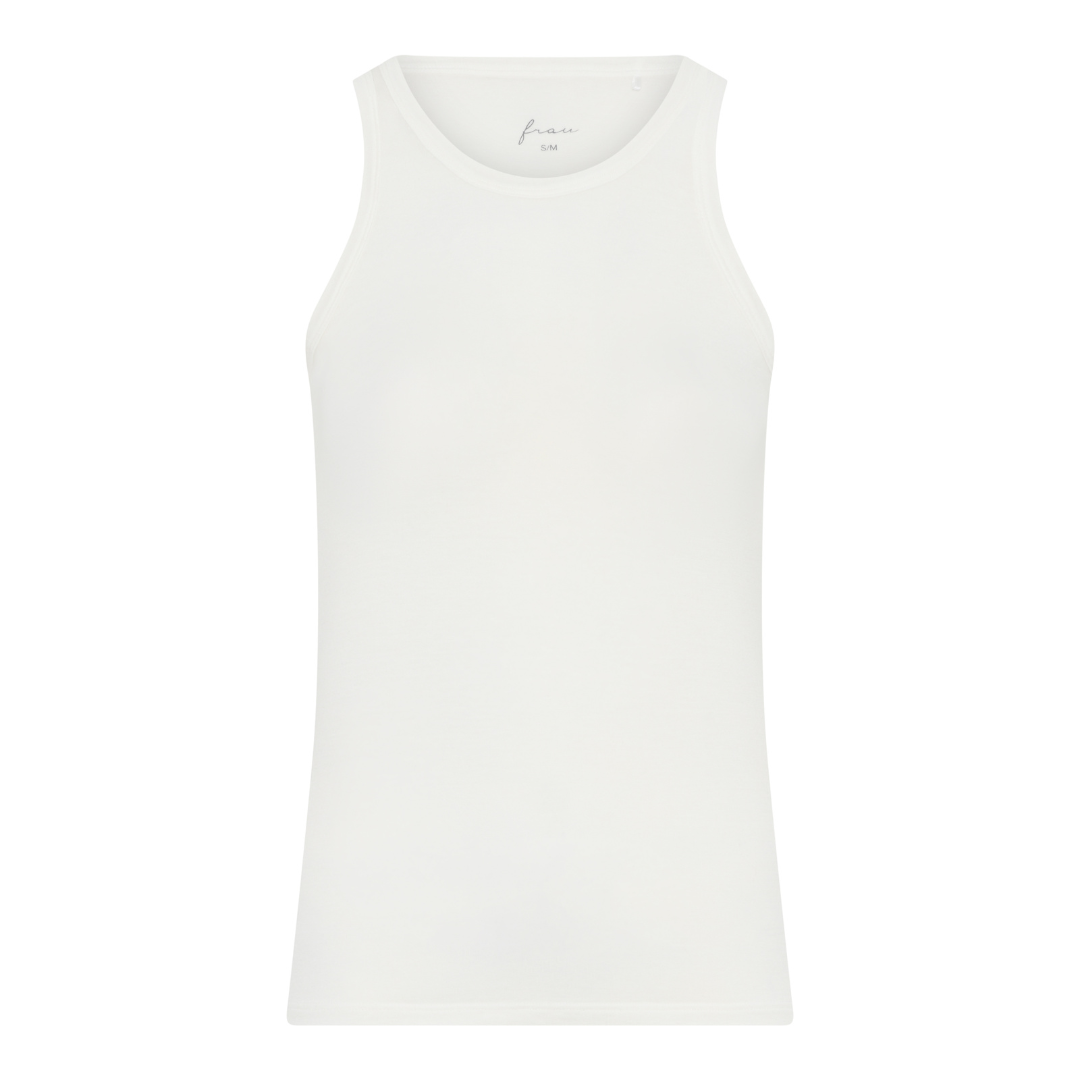 Cremefarvet tanktop i modal og cashmere med rund hals og bryderryg