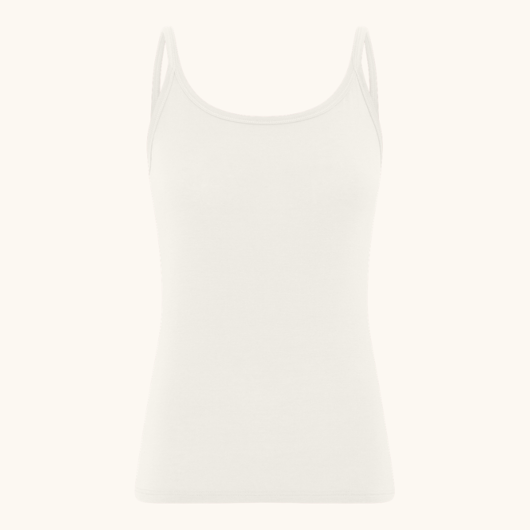 Cremfarvet singlet med tynde stropper og rund hals i modal og cashmere
