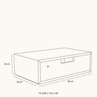 Måltegning af rektangulær opbevaringskasse i egetræ, 30x20x10 cm med håndtag