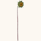 Kunstig afblomstret solsikkestilk med gul blomst, grønne blade og lang rødlig stilk