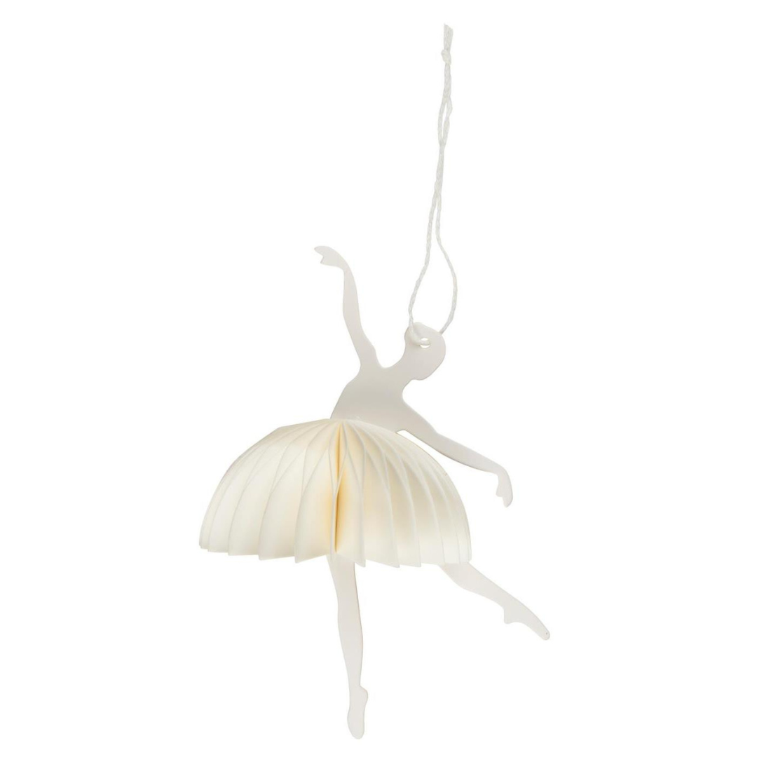 Hvid papir ballerina ophæng med foldet honeycomb-skørt og snor til ophængning