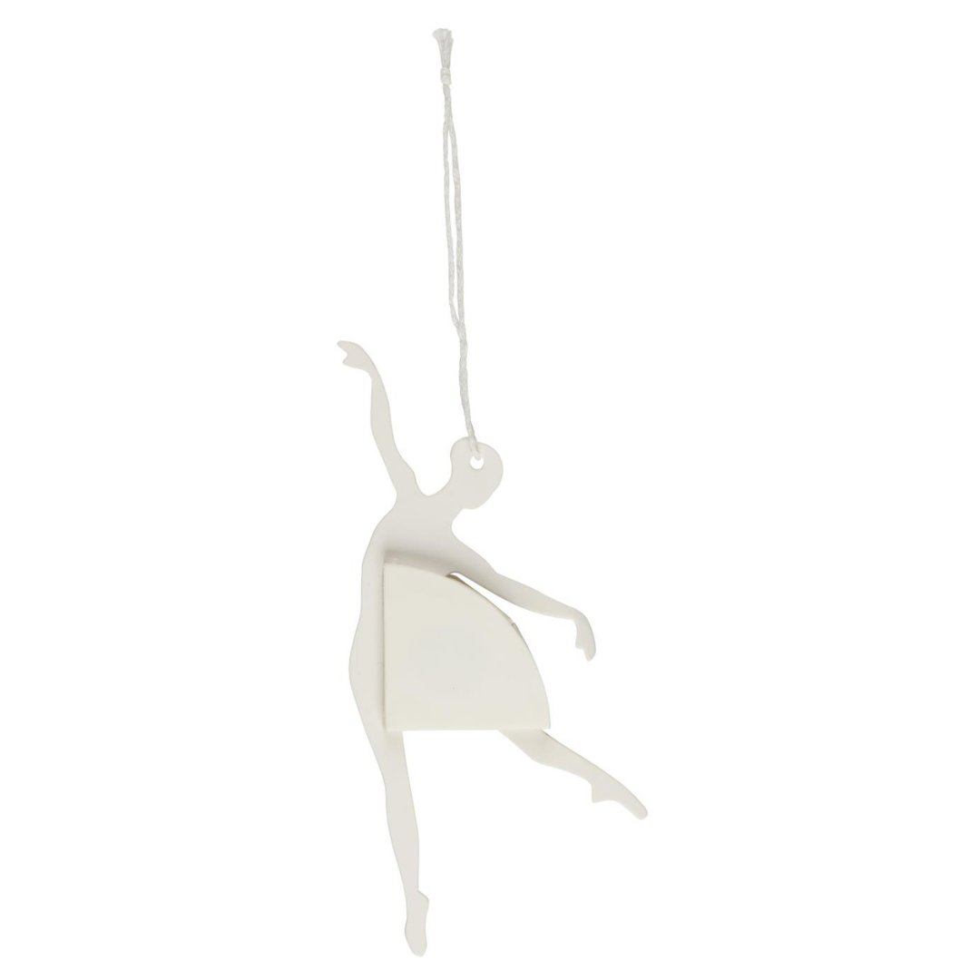 Hvid papir ballerina ophæng med udfoldet skørt i danseposition og hvid snor