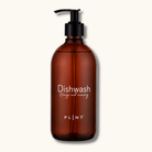 PLINT opvaskemiddel i brun plastflaske med sort pumpe og hvid etiket med teksten Dishwash Orange & Rosemary