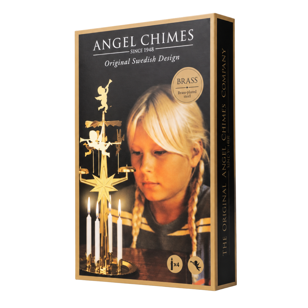 Sort og guld gavæske til Angel Chimes englespil i messing