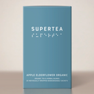 Supertea Apple Elderflower Organic teæske i blå med hvid tekst og brailleskrift, 20 tebreve
