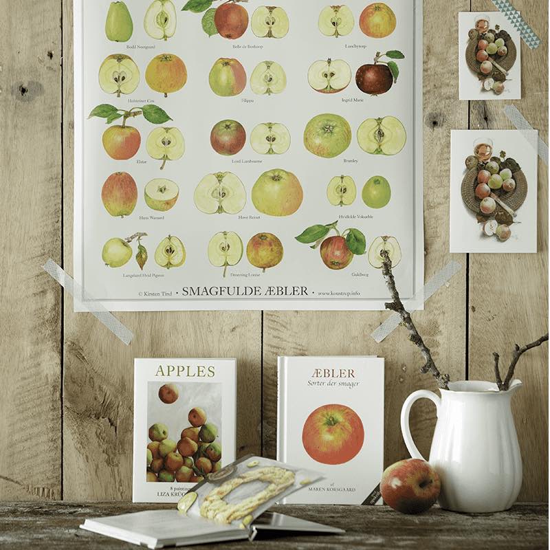Køb Plakat Smagfulde æbler | fra 39,95 |Fri fragt over 149 kr. | Hurtig levering | Dag til dag levering | Koustrup & Co | Billede, illustration, Kunst, Planter, Bær, Blomster, Kirsten Tind