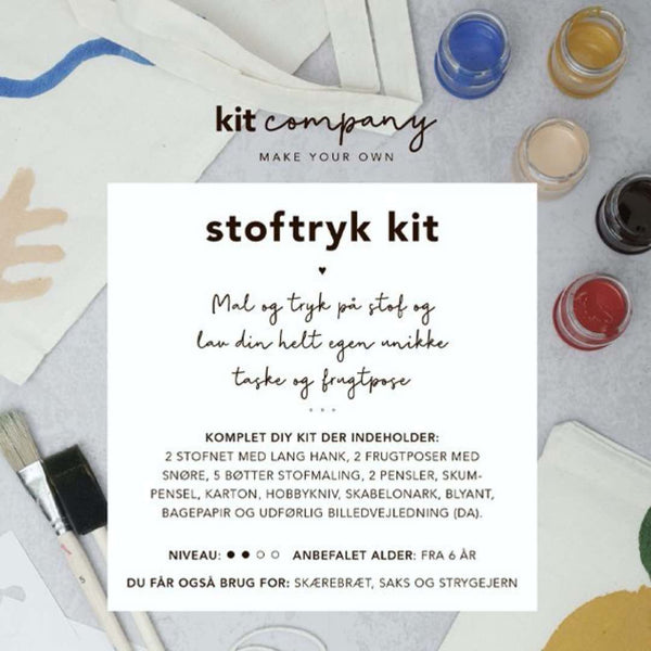 Køb Stoftryk kit | 339,00 | Fri fragt over 149 kr. | Hurtig levering | Dag til dag levering | Kit Company | DIY, Tryk, Motiver, Stofnet, Frugtpose, Tekstilmaling 